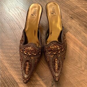 Rouge Helium Brown Sequin Mules